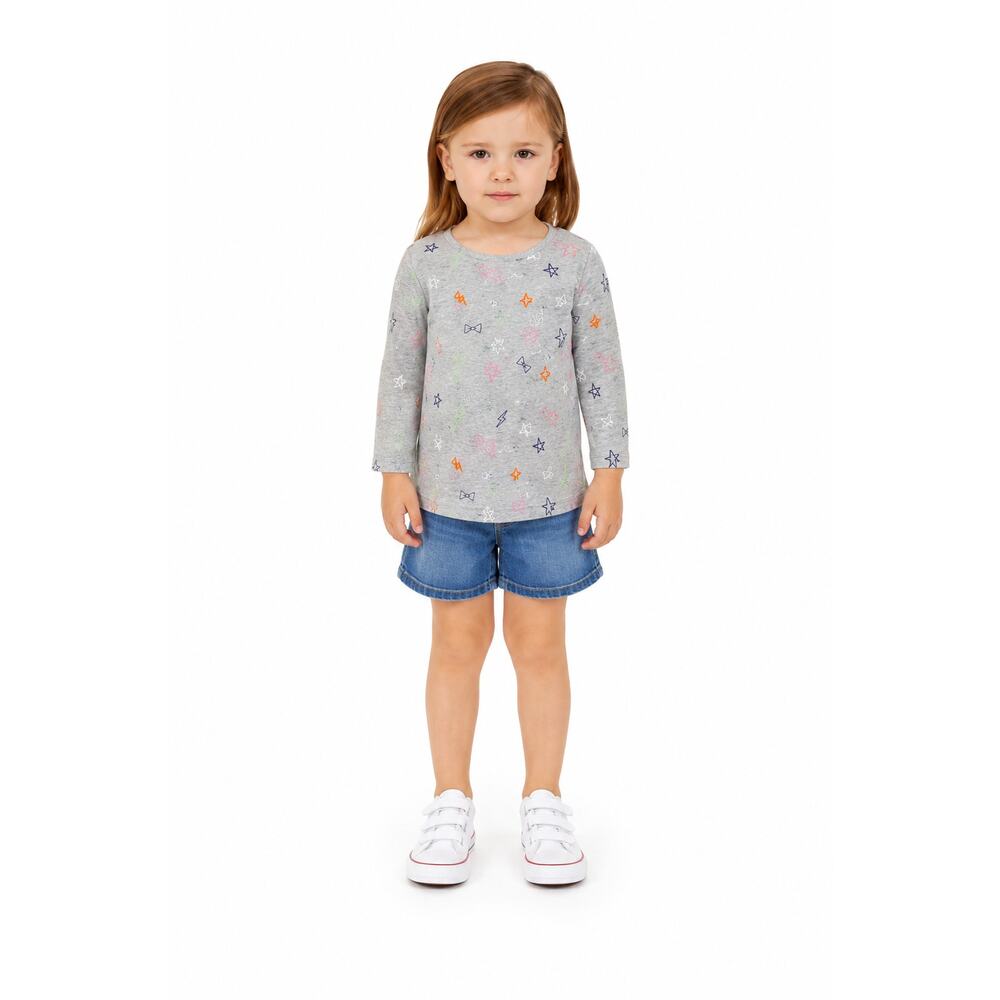 Spotted Zebra Girls Gray Graphic Long Sleeve Tee Shirt Size 4T Multicolor Stars